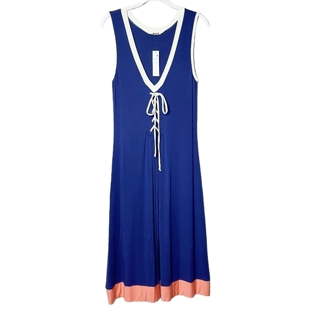 LA Made NWT stretch knit‎ midi dress blue coral lace-up sleeveless swim cover